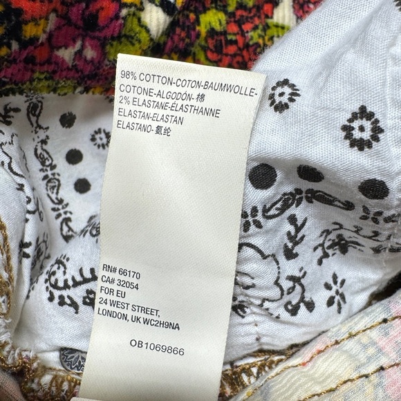 Free People Sun Chaser Floral Cream High Rise Button Fly Corduroy Retro Pants 25 - Picture 16 of 16